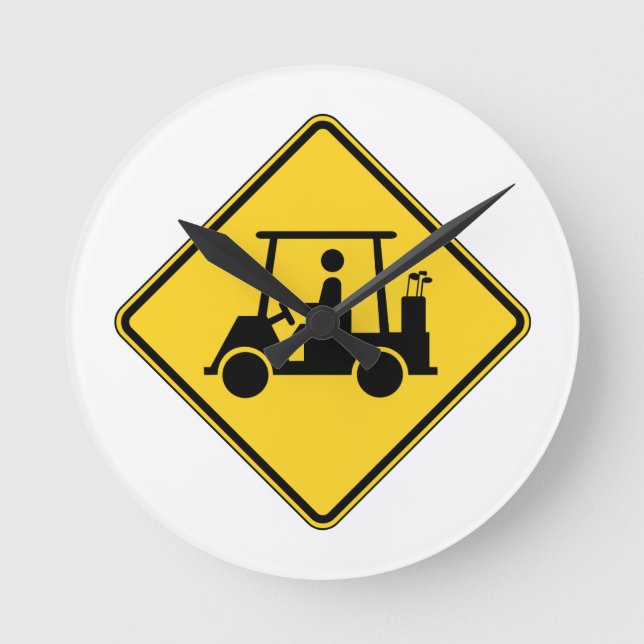 Vorsicht Golf Cart Schild Runde Wanduhr (Vorderseite)