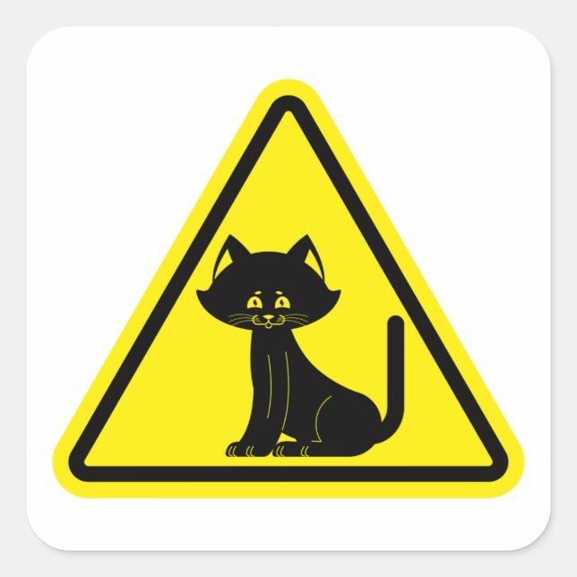 Vorsicht Haustier Schild Schwarze Katze Quadrat Au Quadratischer Aufkleber (Vorderseite)