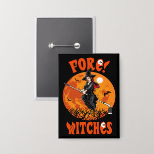 Vorsicht! Hexen Golf Stick Hexenriding Halloween Button