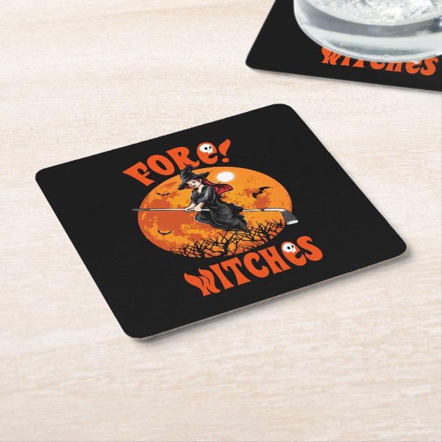 Vorsicht! Hexen Golf Stick Hexenriding Halloween Rechteckiger Pappuntersetzer (angewinkelt)