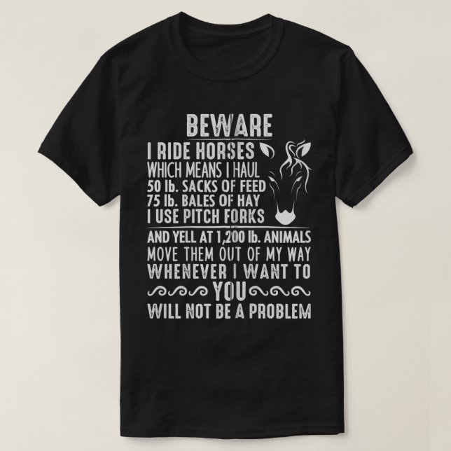 Vorsicht, ich fahre Pferde kein Problem, sonniges  T-Shirt (Design vorne)