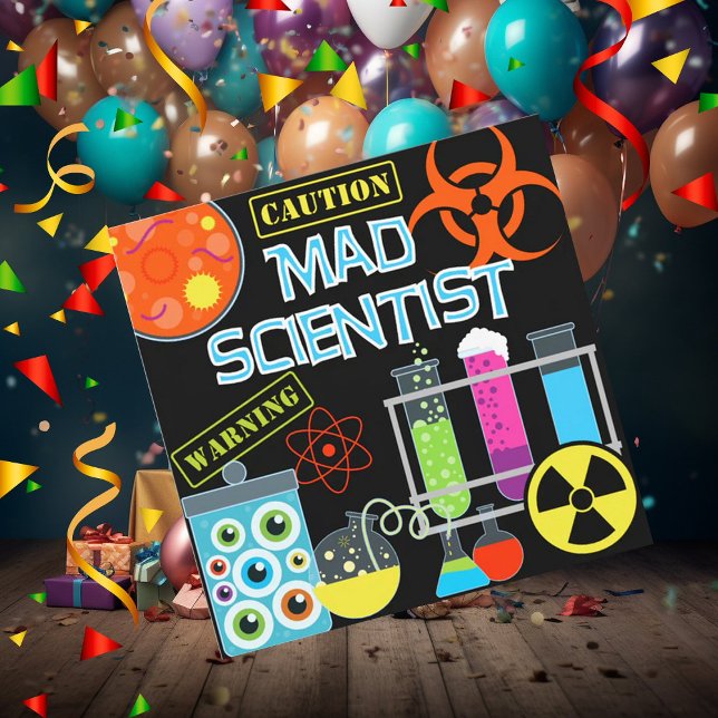 Vorsicht Mad Scientist Birthday Party Einladung (Von Creator hochgeladen)