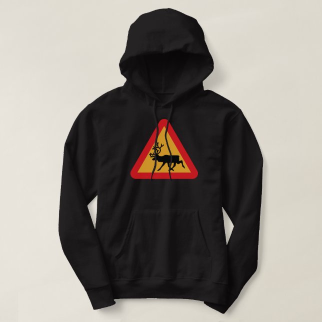 Vorsicht: Rentier Schwedisches Verkehrszeichen Hoodie (Design vorne)