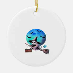 Vorsicht süße Hexenfaultier fliegt auf Besen Hallo Keramik Ornament