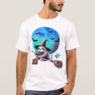 Vorsicht süße Hexenfaultier fliegt auf dem Besen H T-Shirt