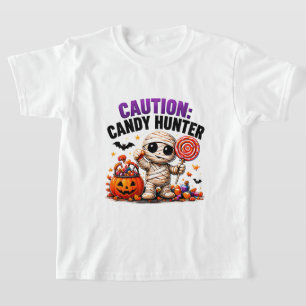Vorsicht Süßigkeitenjäger Lustiges Halloween-Mumie T-Shirt