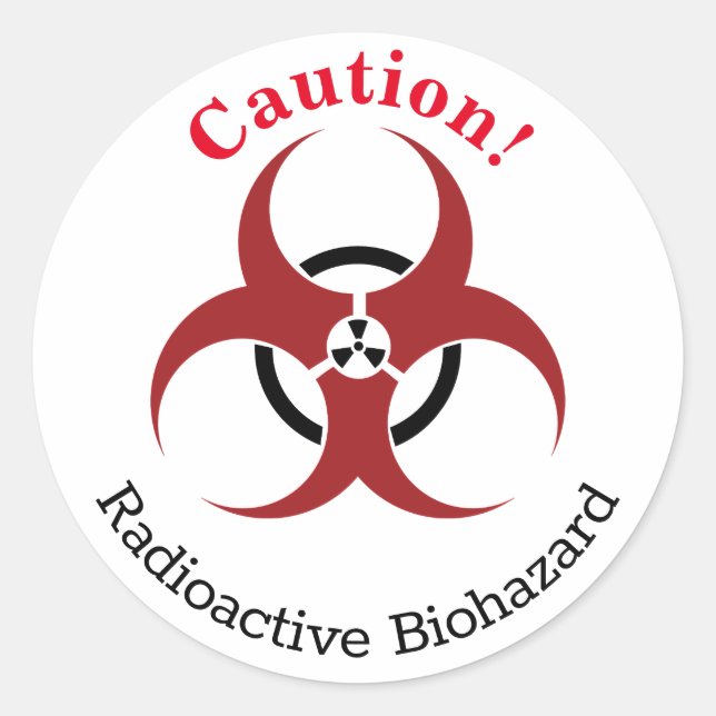 "Vorsicht!" Symbol für radioaktive Biogefährdung m Runder Aufkleber (Vorderseite)
