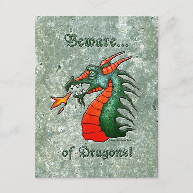 Vorsicht vor dem Hintergrund von Dragons Stone Loo Postkarte (Vorderseite)