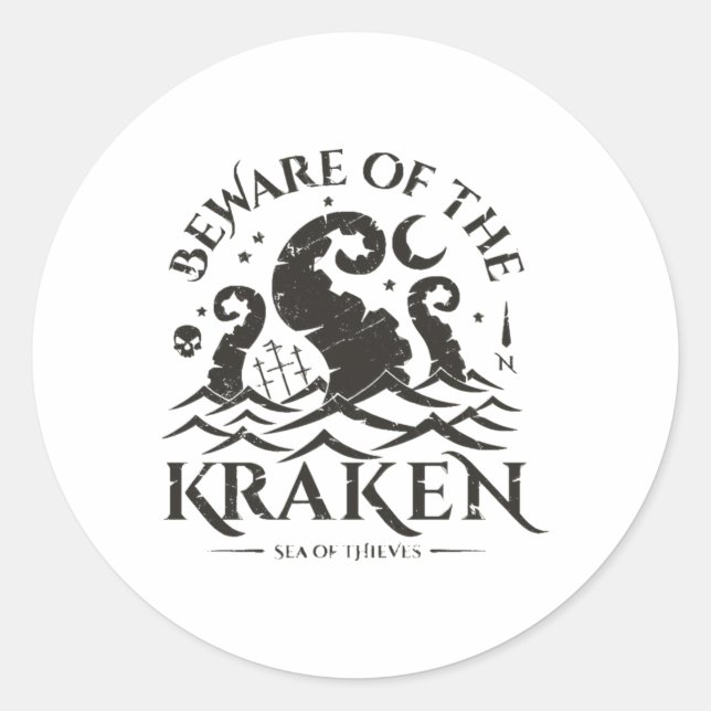 Vorsicht vor dem Kraken Runder Aufkleber (Vorderseite)