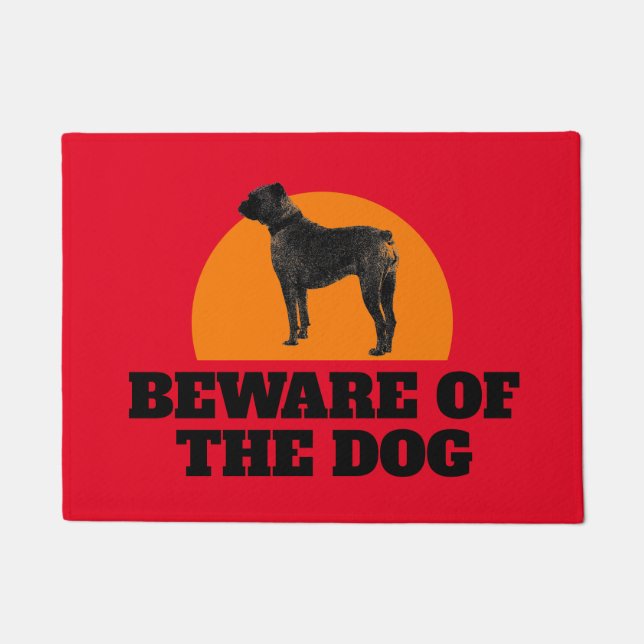 Vorsicht vor der Hundetürmatte mit Foto-Bild Fußmatte (Vorderseite)