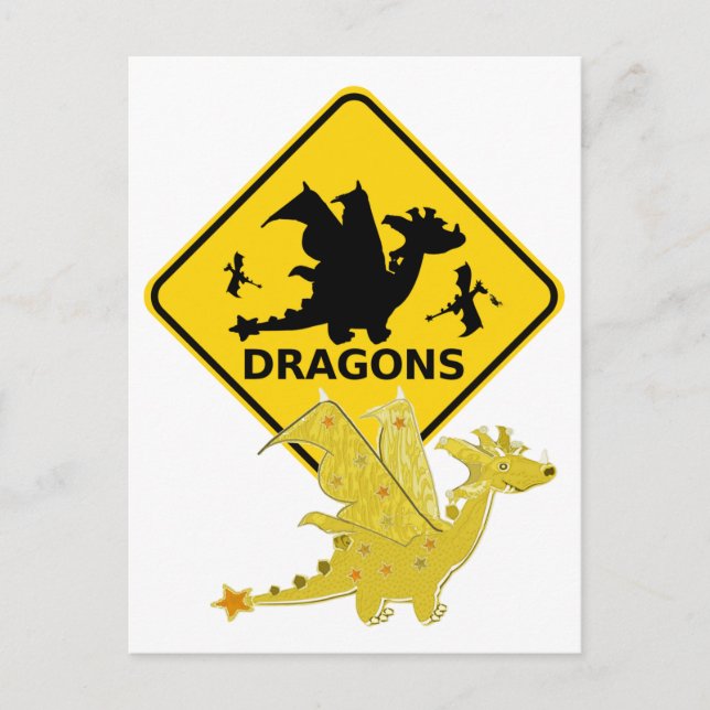 Vorsicht vor der Niedlichen Cartoon Dragon Postkar Postkarte (Vorderseite)