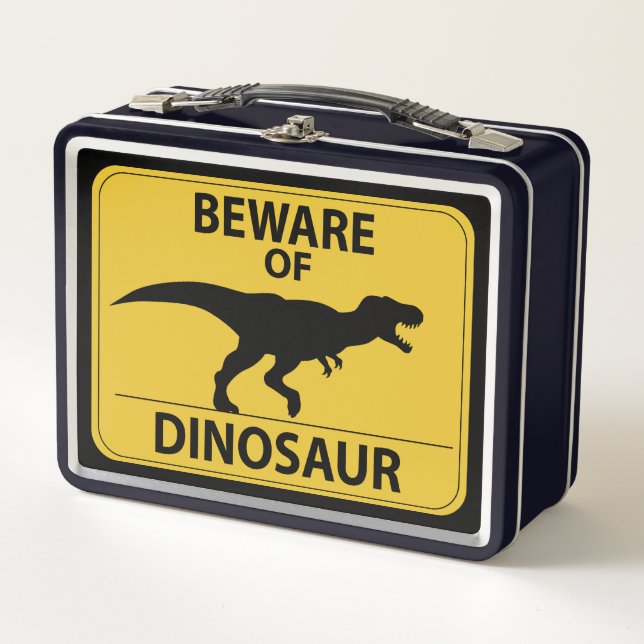Vorsicht vor Dinosaurier Metall Brotdose (Vorderseite)