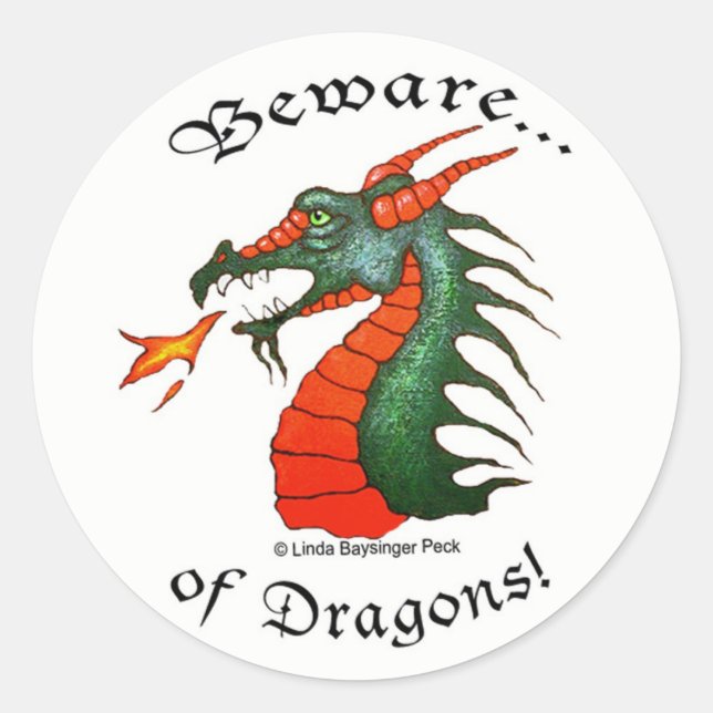 Vorsicht vor Dragons Runder Aufkleber (Vorderseite)