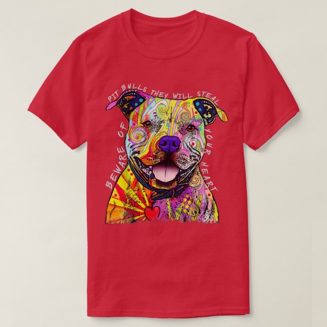 Vorsicht vor Pit Bulls, die deinen Herzspass stehl T-Shirt (Design vorne)