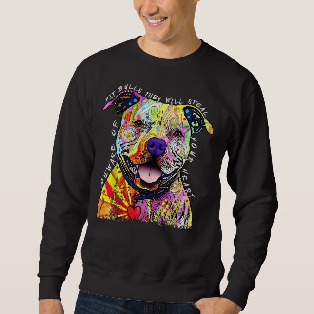 Vorsicht vor Pit Bulls, die deinen Herzspass stieh Sweatshirt (Vorderseite)