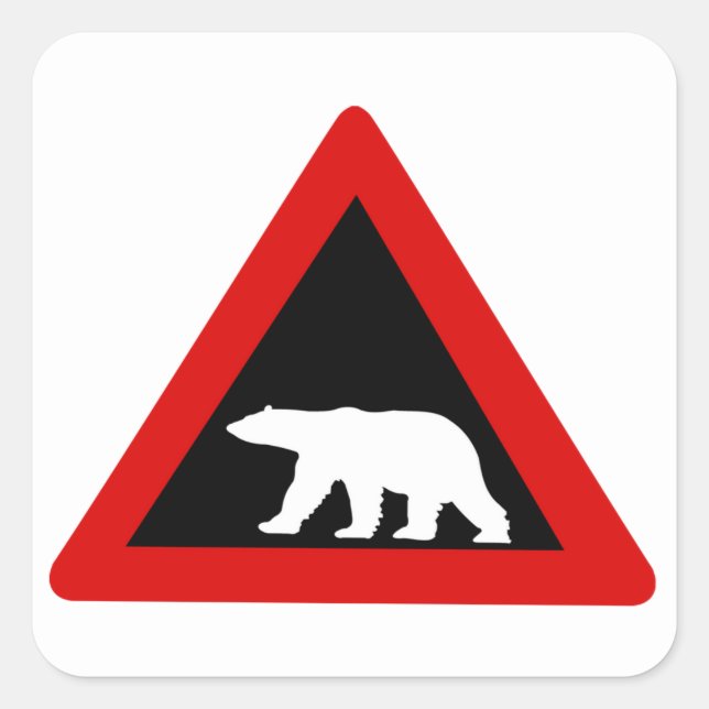 Vorsicht vor Polarbären, Verkehrszeichen, Norwegen Quadratischer Aufkleber (Vorderseite)