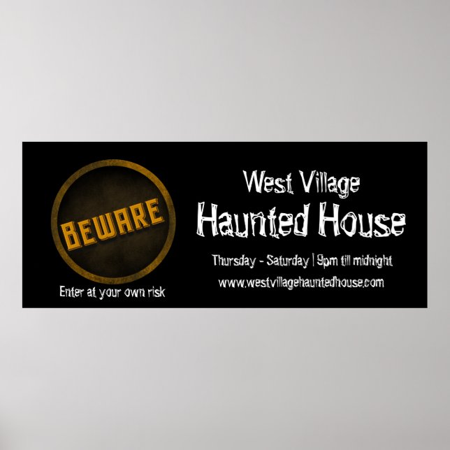 Vorsicht vor Schwarz-weißem Halloween Spuk House Poster (Vorne)