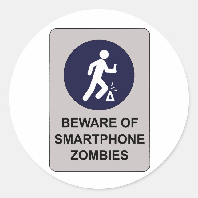 Vorsicht vor Smartphone Zombie Sign Runder Aufkleber (Vorderseite)