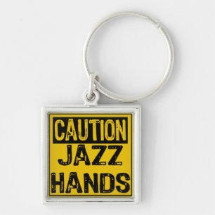 Vorsicht Zeichen- Jazz Hände Gelb/Schwarz Schlüsselanhänger