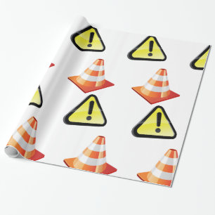Vorsichtswarnschild mit Verkehrsleitkegel Geschenkpapier