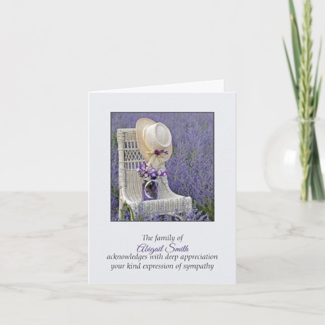 Vorsitz mit Hut und Blume Beileid Vielen Dank Karte (Vorderseite)