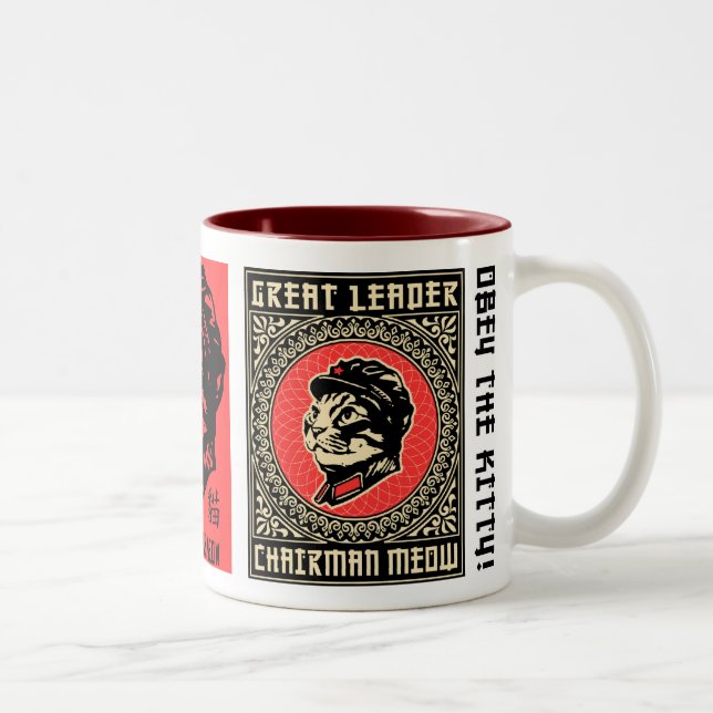 Vorsitzendermeow-Propaganda-Kaffee-Tasse Zweifarbige Tasse (Rechts)