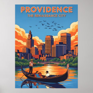 Vorsorgeskyline und Sonnenuntergang Poster