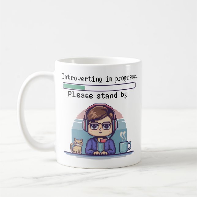 Vorstellung in Progress - Funny Retro Pixel Kaffeetasse (Links)