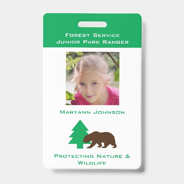 Vortäuschen Park Ranger Abzeichen für Kinder Perso Ausweis (Front)