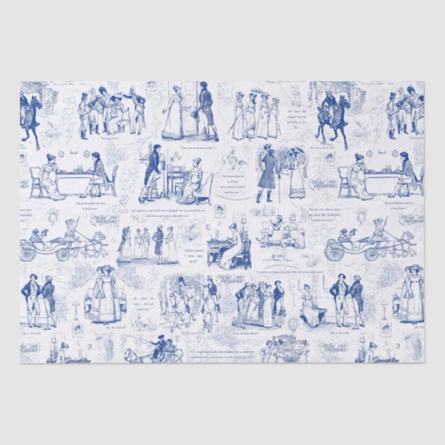 Vorurteil und Stolz Blue Toile Quotes Illustration Seidenpapier (Vorderseite)