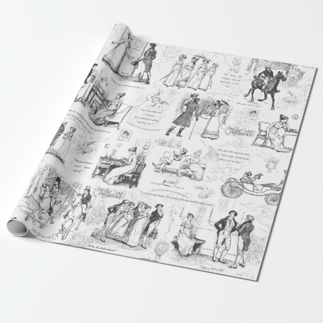 Vorurteil und Stolz Gray Toile Quotes Illustration Geschenkpapier (Ungerollt)