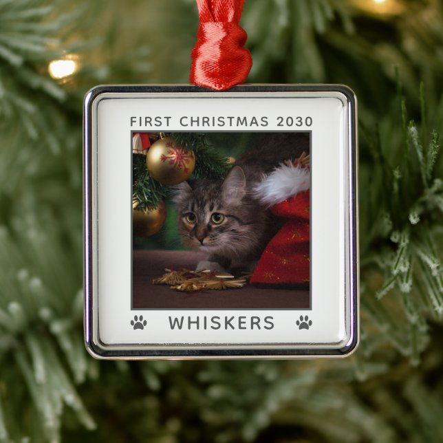 Vorweihnachtskatzenname Jahr Foto Ornament Aus Metall (Baum)