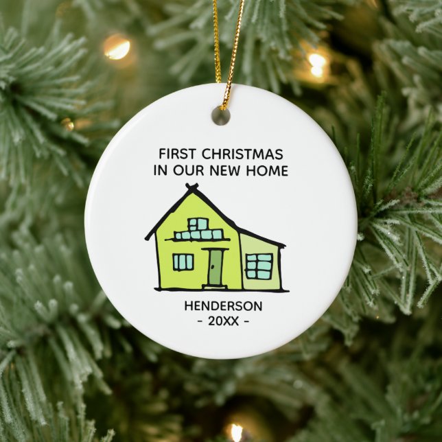 Vorweihnachtsname in unserer neuen Zuhause Keramik Ornament (Baum)