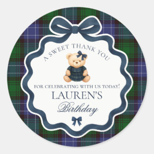 Vorzügliche Koketten-Schleifen-Bär-Tartan-Geburtst Runder Aufkleber