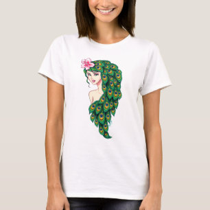 Vorzügliche Pfau-Göttin-Kunst-moderne Ernte-Spit T-Shirt