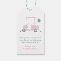 Vorzügliche rosa Golfwagen-Babyshower-Geschenkanhä