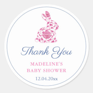 Vorzügliches rosa Chinoiserie-Hasen-Baby-Shower-Ge Runder Aufkleber