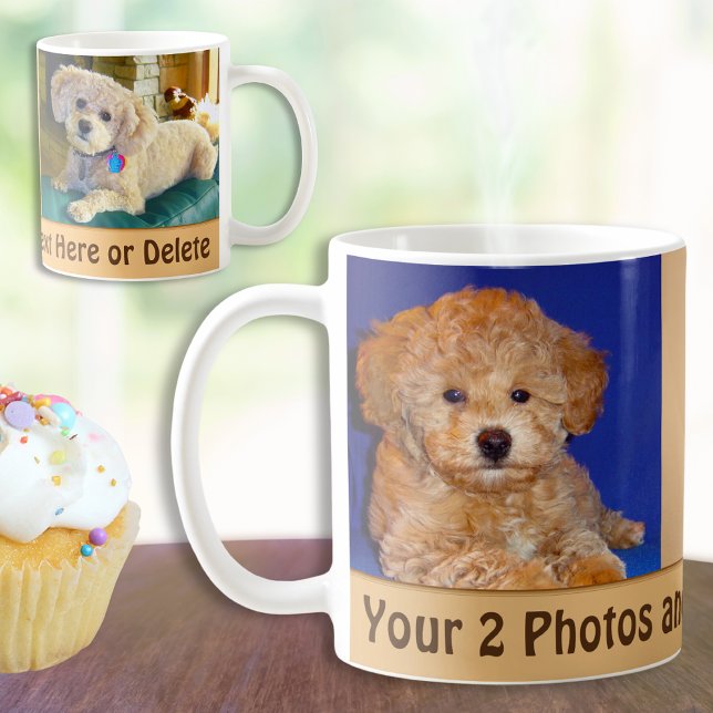 Vos 2 Photos et Texte Personnalisé Café Mugs (Pet Photo Mug. 2 photo coffee mugs with name. Photo mugs. Personalized dog mugs. Memorial dog gifts.)