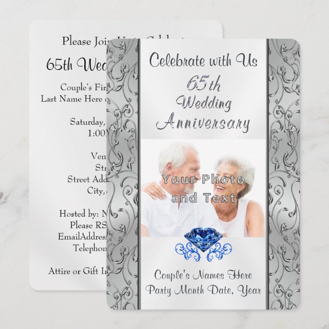 Vos Cartes d'invitation pour votre 65e anniversair (Devant / Derrière)
