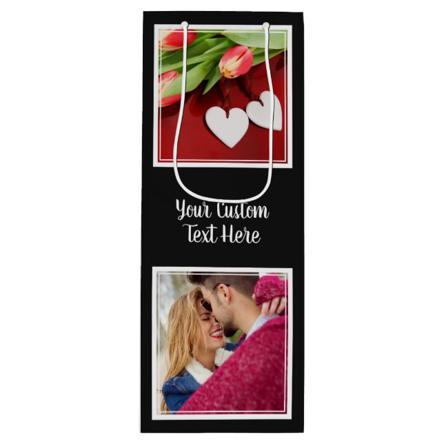 VOS photos, texte et couleur sac cadeau vin (Devant)