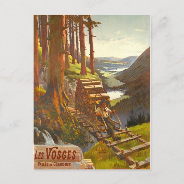 Vosges Mountains, Holzbrücke, Frankreich Postkarte (Vorderseite)