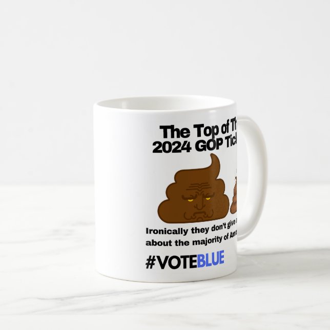 Vote Blue 2024: Anti-Trump Kacke Emoji Design Kaffeetasse (VorderseiteRechts)