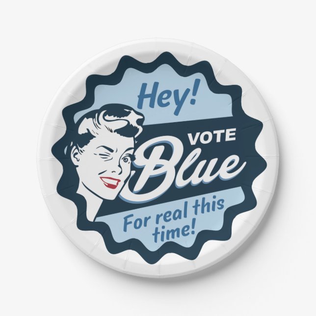 Vote Blue | Papierplatte | Vintag Retro Funny Pappteller (Vorderseite)