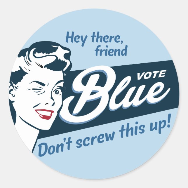 Vote Blue | Retro Funny | Runder Aufkleber (Vorderseite)