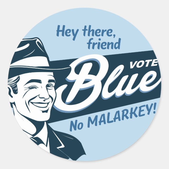 Vote Blue | Retro Funny Typ | Runder Aufkleber (Vorderseite)