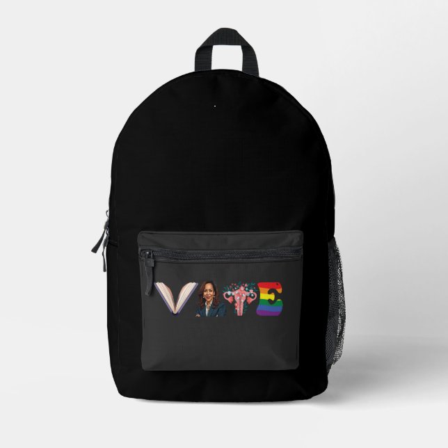 VOTE Bücher Uterus LGBT Kamala Harris Walz Wahl Bedruckter Rucksack (Vorderseite)