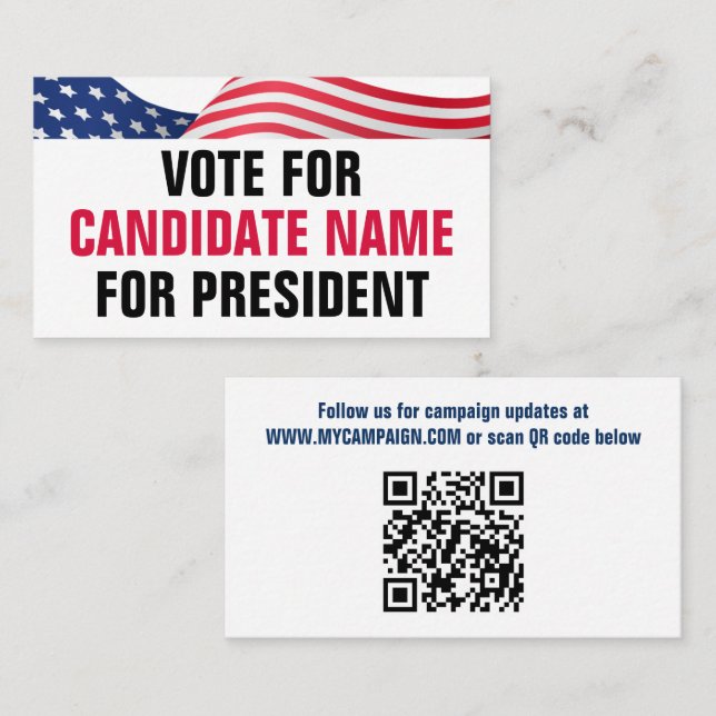 Vote For Candidate American Flag Patriotic QR Code Visitenkarte (Vorne/Hinten)