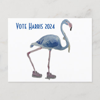 Vote Harris 2024 Flamant rose bleu avec carte post