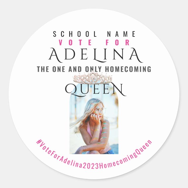 Vote Homecomoming Queen Pink HOCO Foto Runder Aufkleber (Vorderseite)