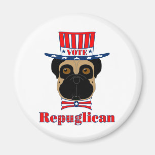 Vote rePUGlican Funny Mops in Red White Blue Hat Magnet